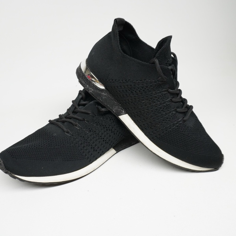 Black Knit Women's Sneakers with Accent Heel - Picture 3 of 7